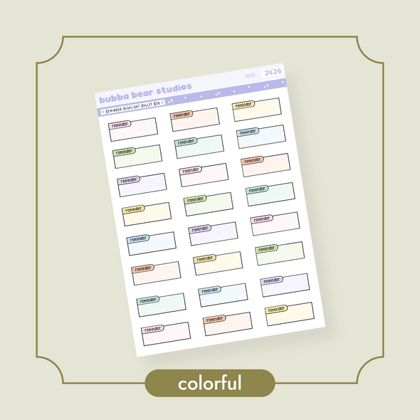Reminder Highlight Bullet Box Mini Colorful Bubba Bear Studios Reminder Highlight Bullet Box Stickers
