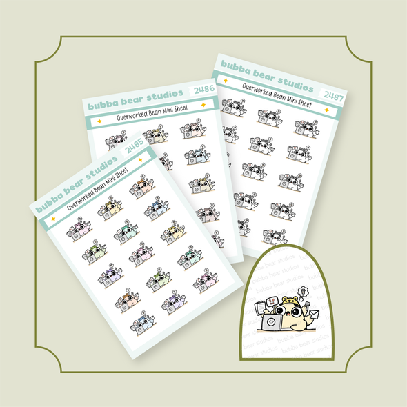 Overworked Beans Mini Sheet Buy All (Set of 3) Bubba Bear Studios Overworked Beans Stickers