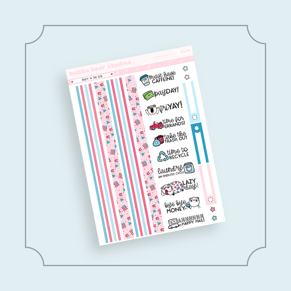 MINI - Party In The USA Page 3 - Washi and Text Bubba Bear Studios MINI - Party In The USA Stickers