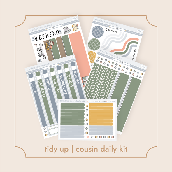 Hobonichi Cousin DAILY - Tidy Up Option 6 Full Daily Kit (Highlights on Clear Matte) Bubba Bear Studios Hobonichi Cousin DAILY - Tidy Up Stickers