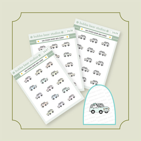 Ugh Driving Bean Mini Buy All (Set of 3) Bubba Bear Studios Ugh Driving Bean Stickers