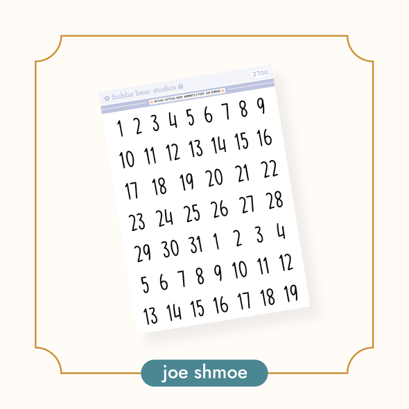 Arched Vertical - Date Numbers Joe Shmoe Bubba Bear Studios Arched Vertical - Date Numbers Stickers