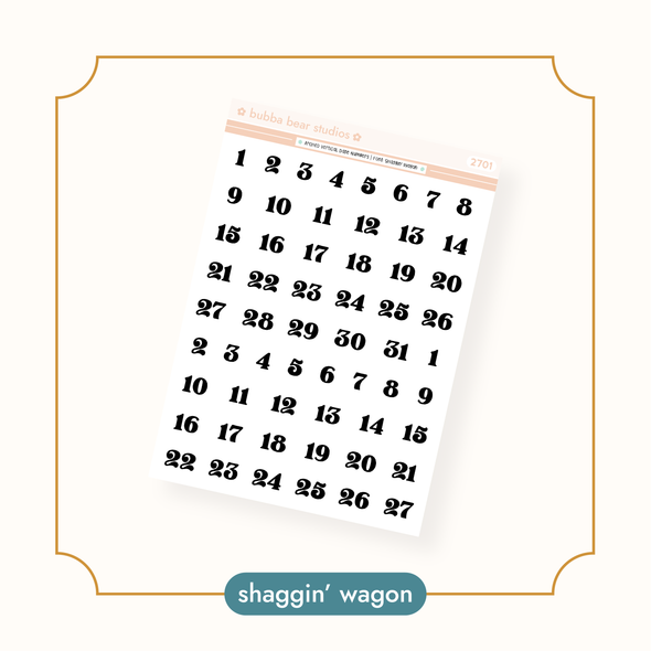 Arched Vertical - Date Numbers Shaggin' Wagon Bubba Bear Studios Arched Vertical - Date Numbers Stickers