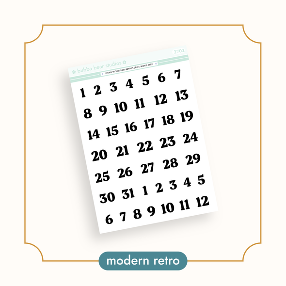 Arched Vertical - Date Numbers Modern Retro Bubba Bear Studios Arched Vertical - Date Numbers Stickers