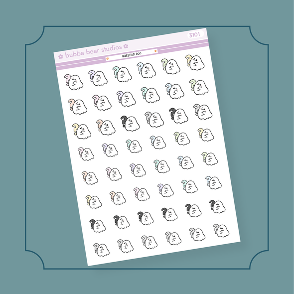 Question Boo Half Sheet Bubba Bear Studios Question Boo Stickers