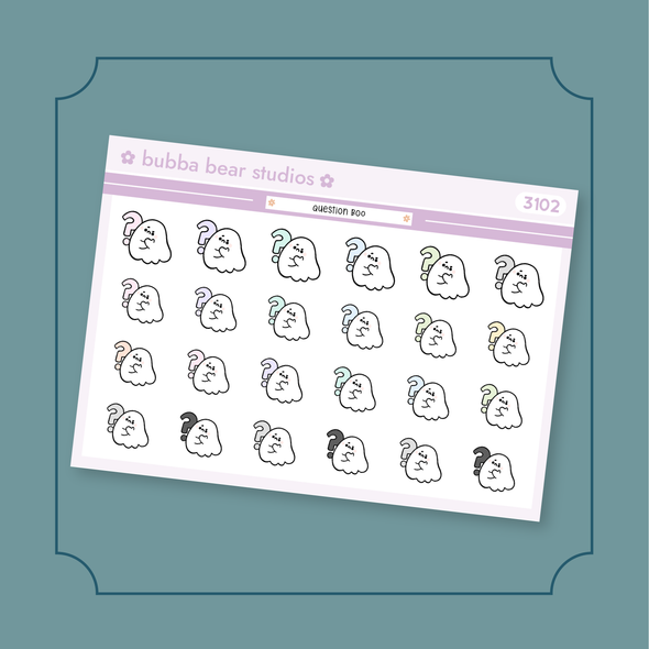 Question Boo Quarter Sheet Bubba Bear Studios Question Boo Stickers