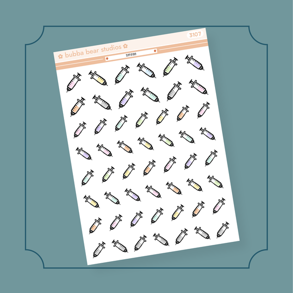 Syringe Half Sheet Bubba Bear Studios Syringe Stickers