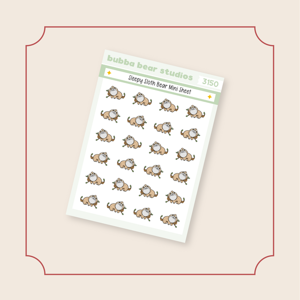 Sleepy Sloth Bears Mini Sheet Bubba Bear Studios Sleepy Sloth Bears Stickers