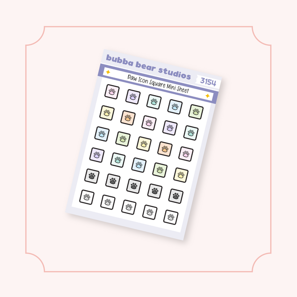 Paw Icon Square Mini Sheet Bubba Bear Studios Paw Icon Square Stickers