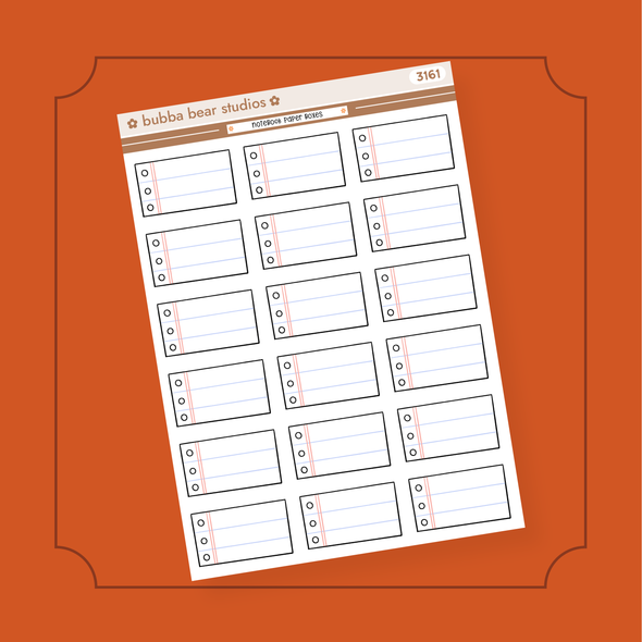Notebook Paper Boxes 1.5" Width Bubba Bear Studios Notebook Paper Boxes Stickers
