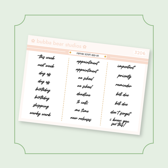 Farrah Script Add-On Bubba Bear Studios Farrah Script Add-On Stickers
