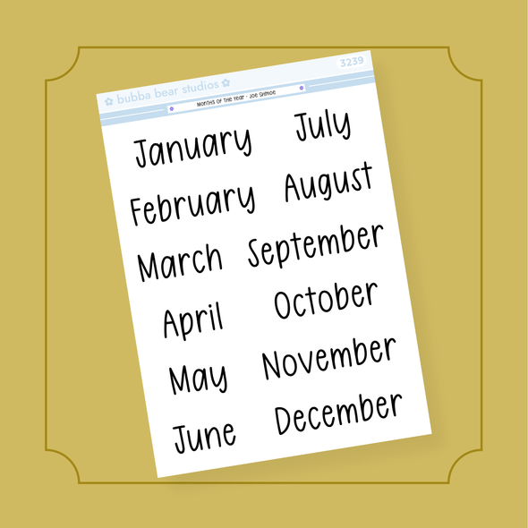 Months of the Year Stickers - Joe Shmoe Bubba Bear Studios Months of the Year Stickers - Joe Shmoe Stickers