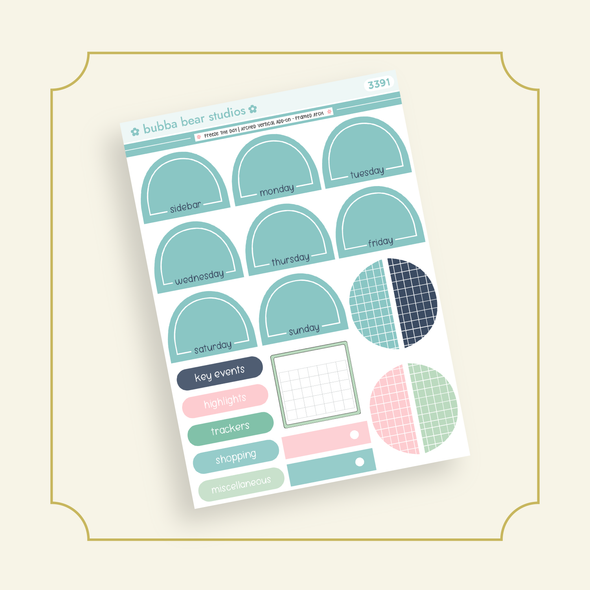 VERTICAL - Freeze The Day BBS PLANNER - ARCHED VERTICAL ADD-ON - Framed Arch Bubba Bear Studios VERTICAL - Freeze The Day Stickers