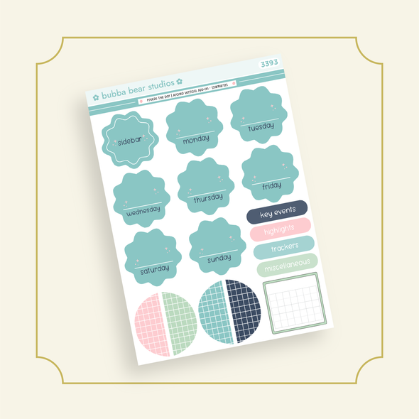 VERTICAL - Freeze The Day BBS PLANNER - ARCHED VERTICAL ADD-ON - Starburst Bubba Bear Studios VERTICAL - Freeze The Day Stickers