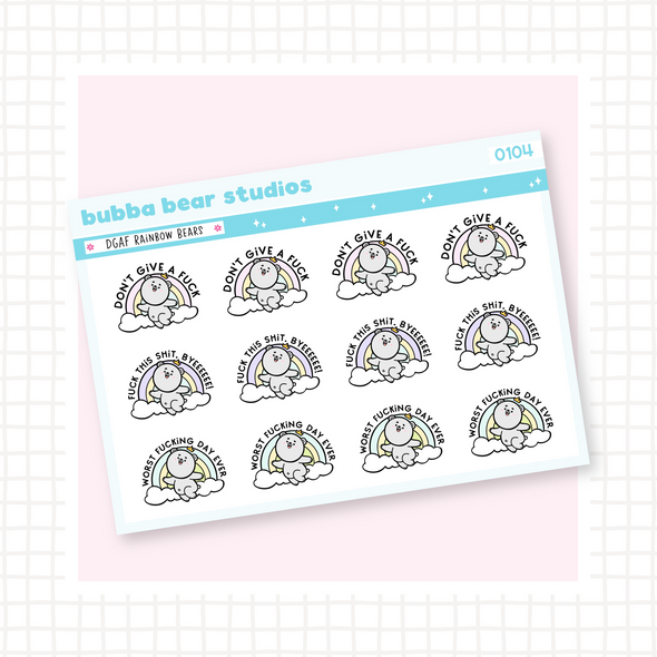 DGAF Rainbow Bears Bubba Bear Studios DGAF Rainbow Bears