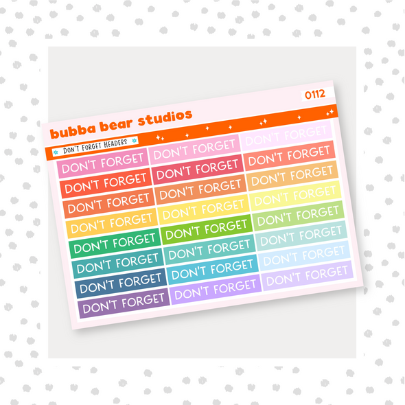 Don't Forget Headers Colorful Bubba Bear Studios Don't Forget Headers