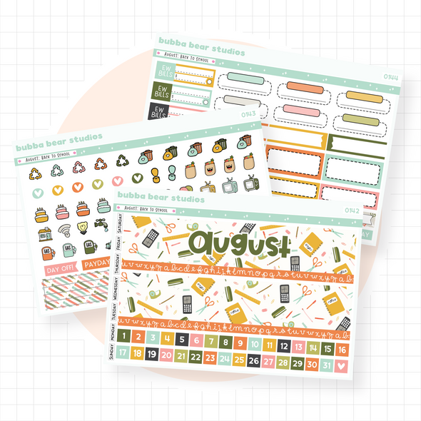 Vertical - August - Back To School Buy Full Monthly Kit (3 Pages) Bubba Bear Studios Vertical - August - Back To School
