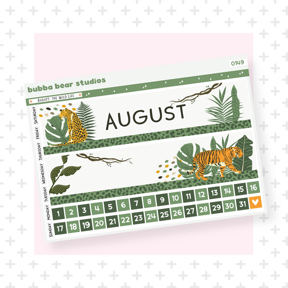 Vertical - August - The Wild Life Page I - Month Cover & Date Numbers Bubba Bear Studios Vertical - August - The Wild Life