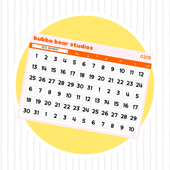 Date Numbers Bubba Bear Studios Date Numbers