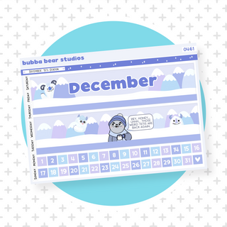 Vertical - December - Yeti Season Page I - Month Cover & Date Numbers Bubba Bear Studios Vertical - December - Yeti Season