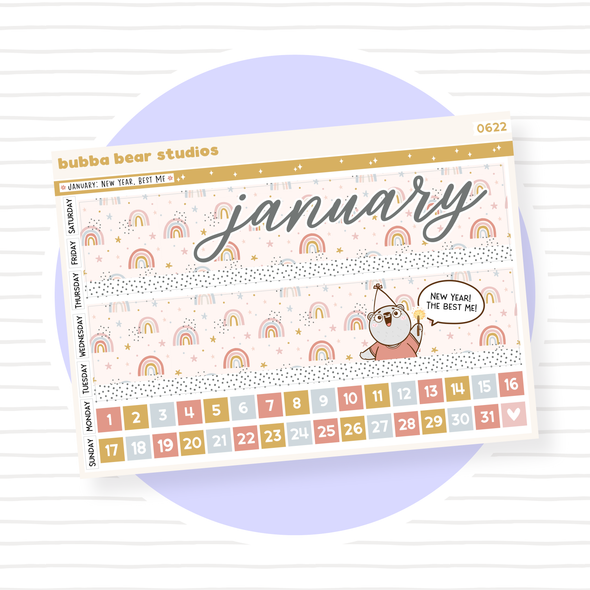 Vertical - January - New Year Best Me Page I - Month Cover & Date Numbers Bubba Bear Studios Vertical - January - New Year Best Me