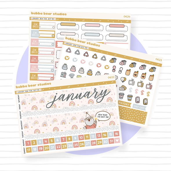 Vertical - January - New Year Best Me Buy Full Monthly Kit (3 Pages) Bubba Bear Studios Vertical - January - New Year Best Me