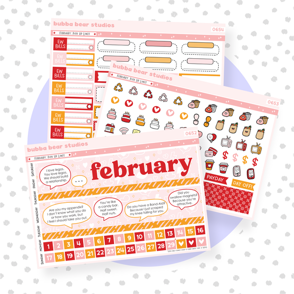 Vertical - February - Pick Up Lines Buy Full Monthly Kit (3 Pages) Bubba Bear Studios Vertical - February - Pick Up Lines