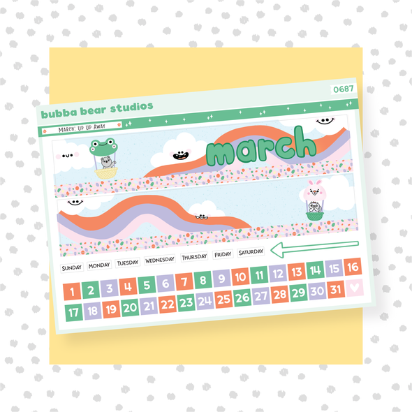 Vertical - March - Up Up Away Page I - Month Cover & Date Numbers Bubba Bear Studios Vertical - March - Up Up Away