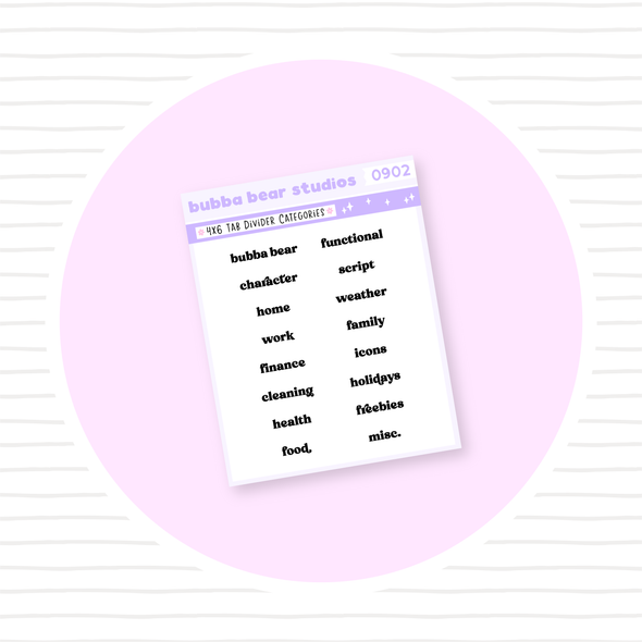 4x6 Album Tab Categories