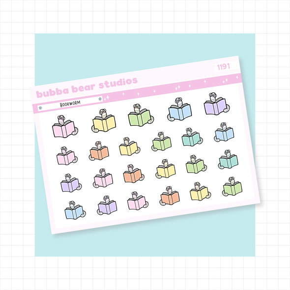 Bookworm Colorful Bubba Bear Studios Bookworm