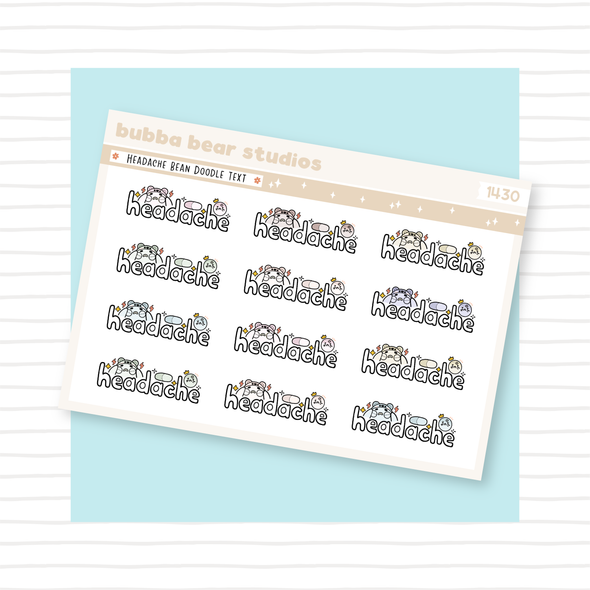 Headache Bean Doodle Text Muted Bubba Bear Studios Headache Bean Doodle Text