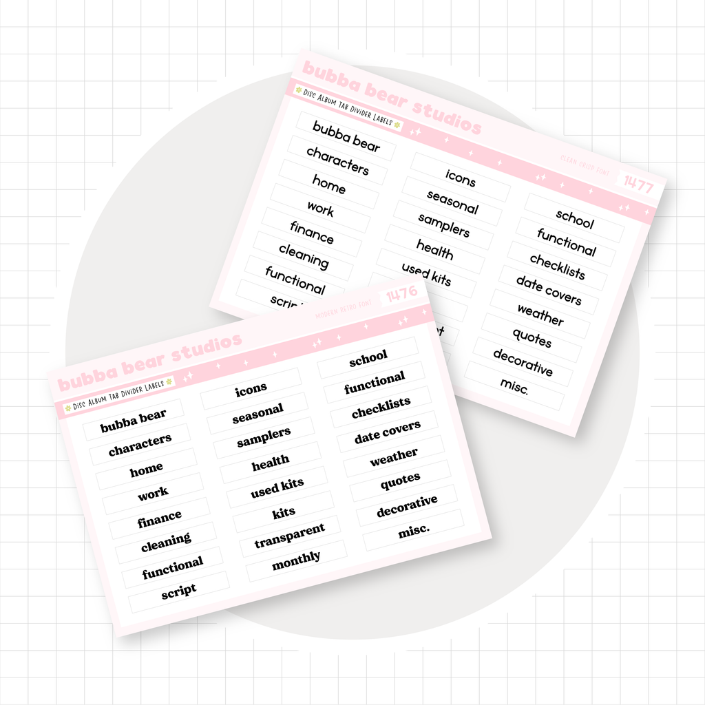 Tabbed Divider Labels for Disc Album Sticker Storage – Bubba Bear Studios