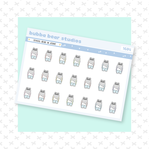 School Bear in Jeans Muted Bubba Bear Studios School Bear in Jeans Stationery