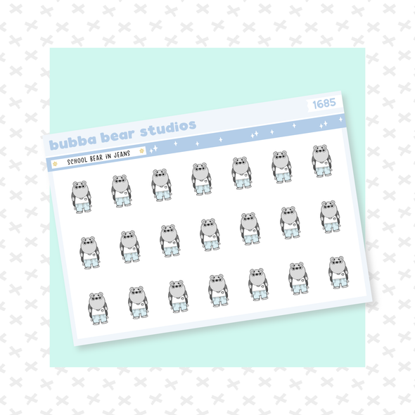 School Bear in Jeans Minimal Bubba Bear Studios School Bear in Jeans Stationery