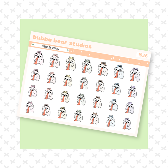 Tired AF Beans Muted Bubba Bear Studios Tired AF Beans Stationery