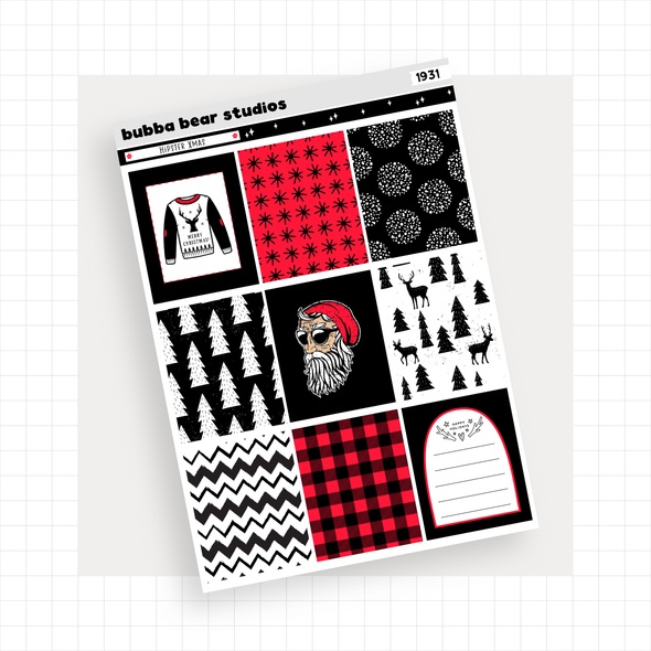 VERTICAL - Hipster Xmas VERTICAL Page 1 - Full Boxes Bubba Bear Studios VERTICAL - Hipster Xmas Stationery