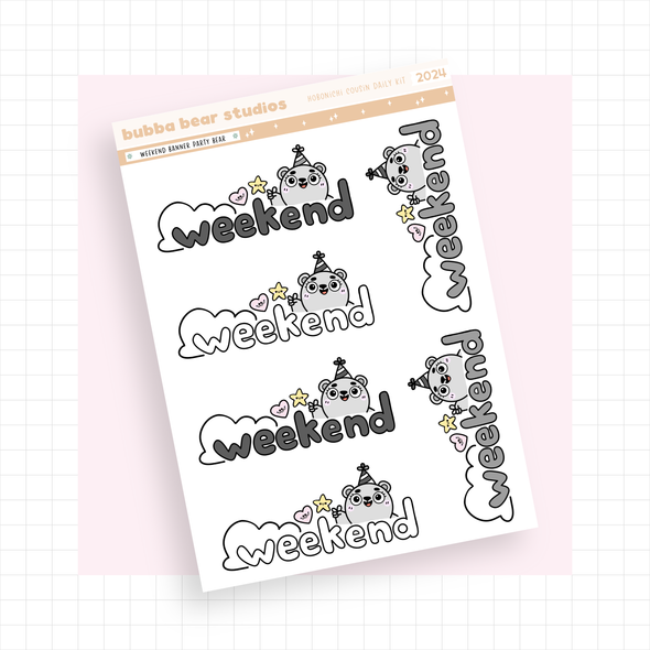 Weekend Banner Party Bear Minimal Bubba Bear Studios Weekend Banner Party Bear Stationery