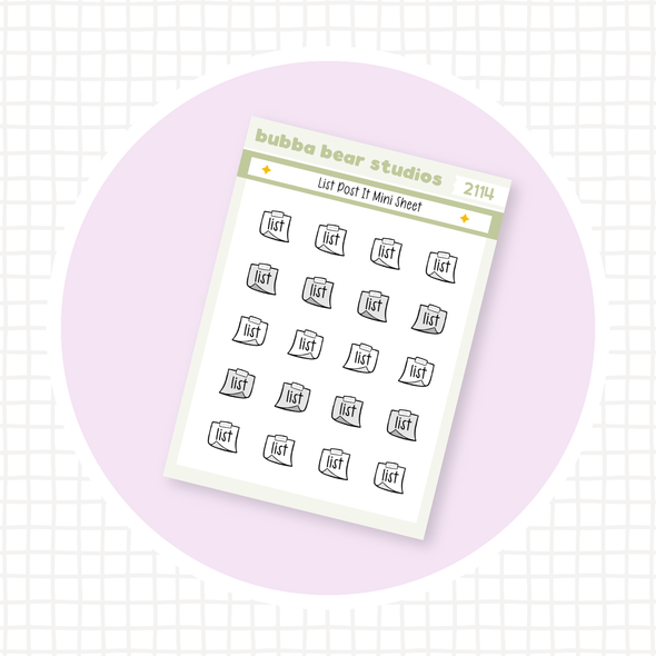 List Post It Mini Sheet Minimal Bubba Bear Studios List Post It Stickers