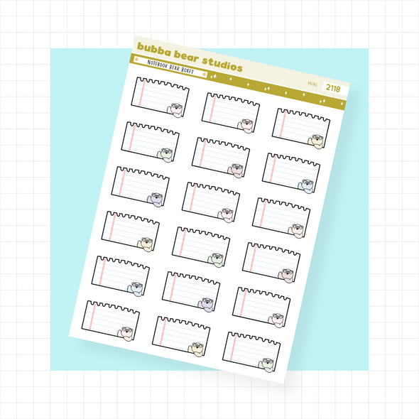 Notebook Bear Boxes Mini Muted Bubba Bear Studios Notebook Bear Boxes Stickers