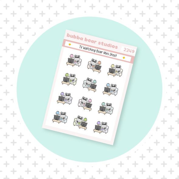 TV Watching Bear Mini Sheet Colorful Bubba Bear Studios TV Watching Bear Stickers