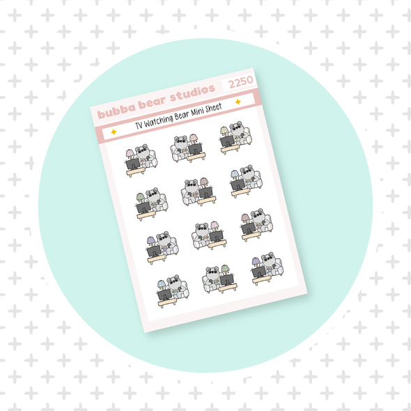 TV Watching Bear Mini Sheet Muted Bubba Bear Studios TV Watching Bear Stickers