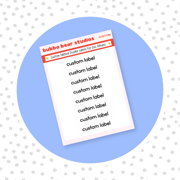 Custom Tabbed Divider Labels - Mini Sheet Clean Crisp Bubba Bear Studios Custom Tabbed Divider Labels - Mini Sheet Stationery